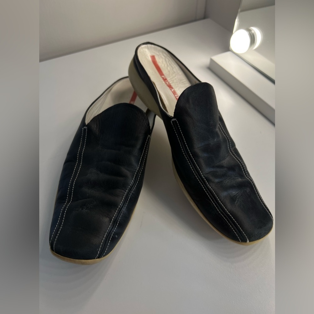 PRADA Black Leather Slip-On Loafers
